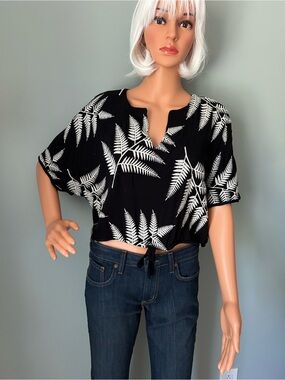 Fifteen Twenty Black Crop Top with White Fern embroidery
